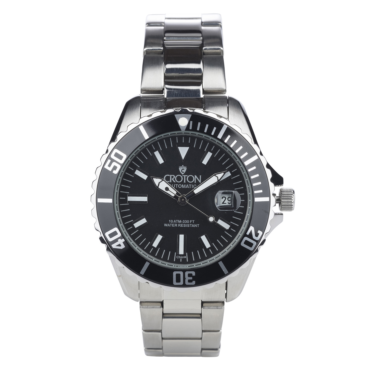 Croton Men's CA301294BKBK Automatic Black Dial Silver-Tone Bracelet