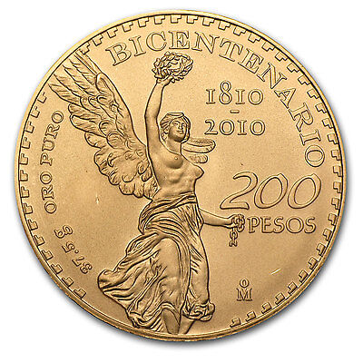 2010 Mexico Gold 200 Pesos Bicentenary Commem BU - SKU #64260
