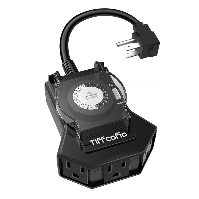 Outdoor Timer Outlet 24Hr Mechanical Waterproof 2 Outlet 15A E...