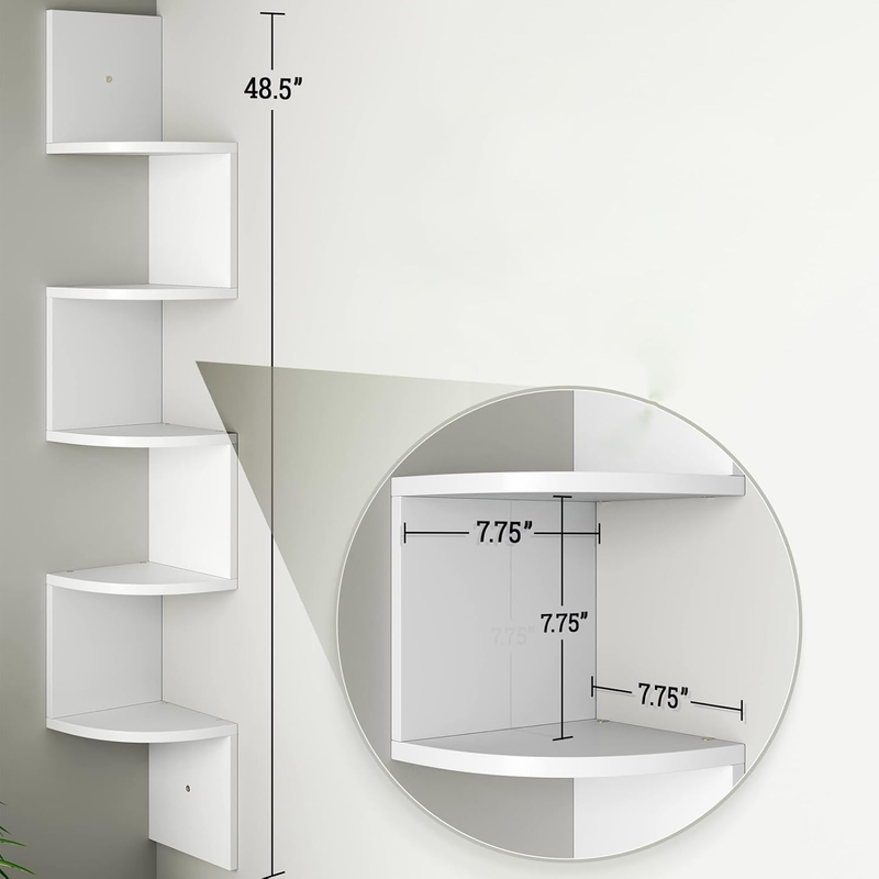 5-Tier Corner Shelves, Floating Corner Shelf, Wall Organizer Storage, Tiered Wal