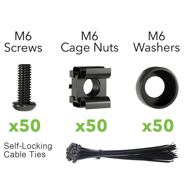 50 PCS M6 x16mm Rack Mount Cage Nuts, Screws and Washers for Rack Mount Server C