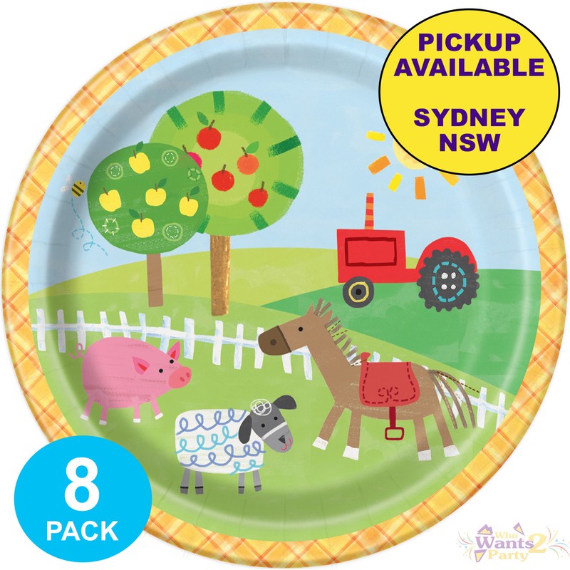 Farm Party Supplies 8 Small Dessert Paper Plates Barnyard Animals