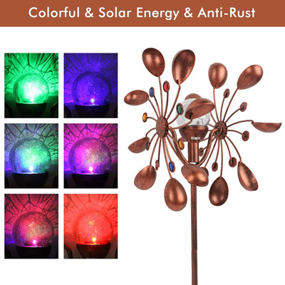 Large Metal Windmill Wind Kinetic Spinner Color Lights Garden Decorations 75 In