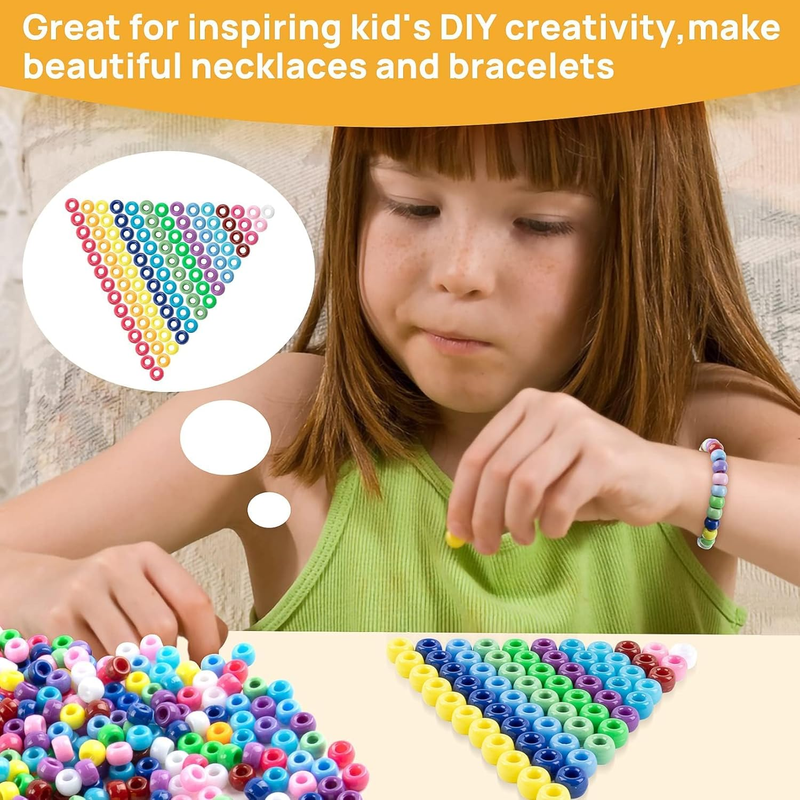 1000 Pcs Pony Beads Bulk - Plastic Bracelet Beads  6x9mm Pony Bead for Bracelets