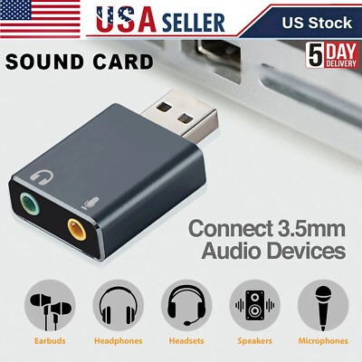 USB 2.0 External 7.1 Channel Sound Card 3.5mm Headphone Adapter Laptop PC