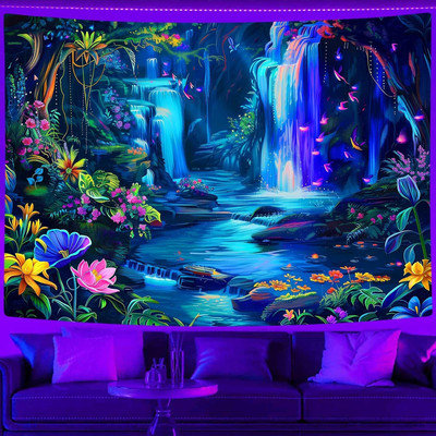 Blacklight Fantasy Forest Tapestry Aesthetic Mountain Landscape Wall Tapestry UV