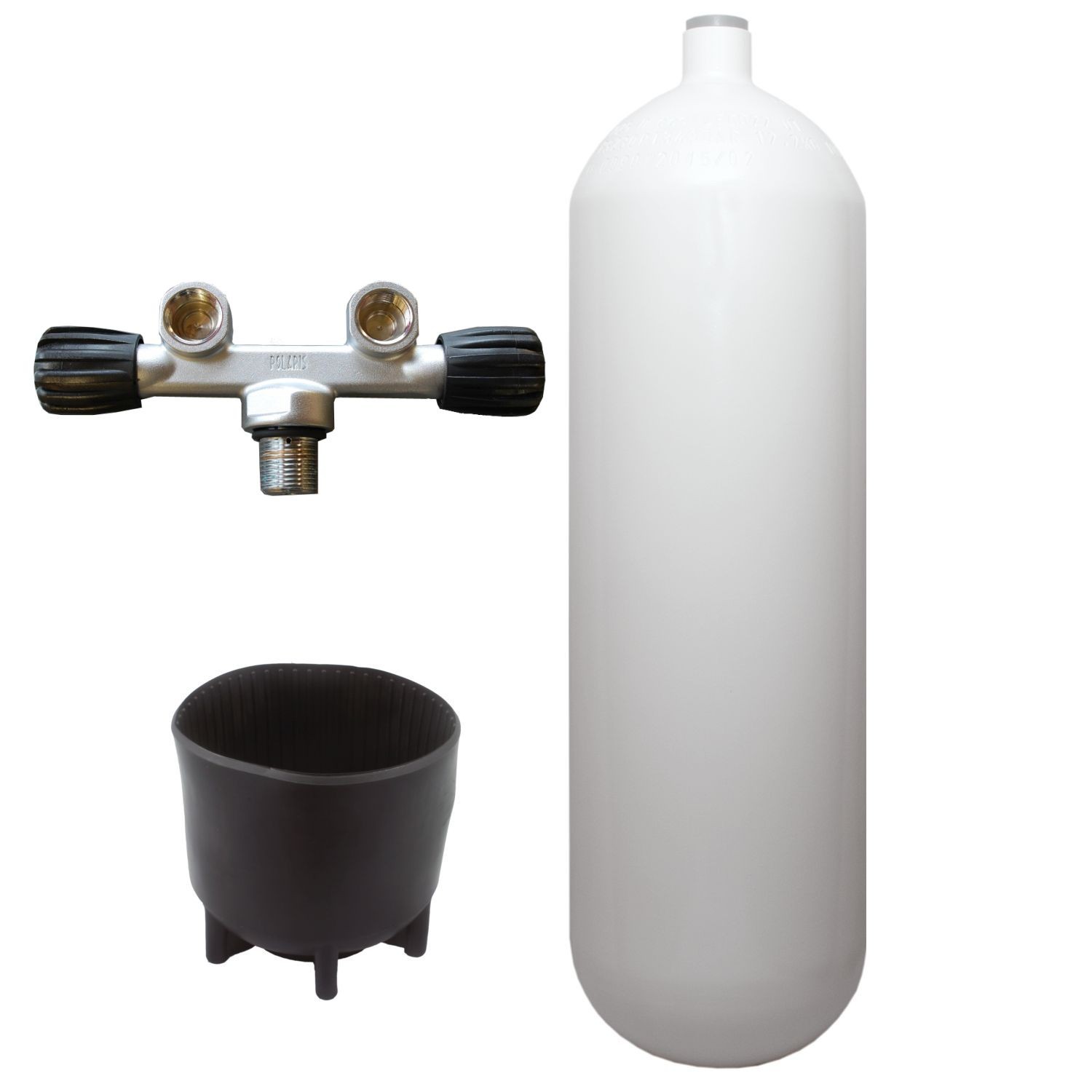 SF-1: 12L konvex 300bar Stahlflasche weiß ECS Polaris T-Ventil Twinventil 300bar