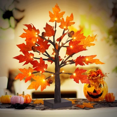 1.5ft Lighted Maple Tree-Artificial Fall Tree Light, Timer 36 LED Warm White ...