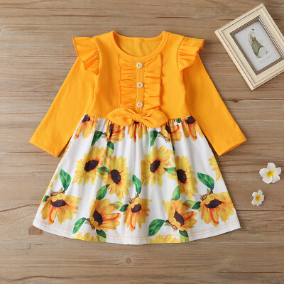 NEW Sunflower Girls Long Sleeve Yellow Dress 2T 3T 4T 5T 6