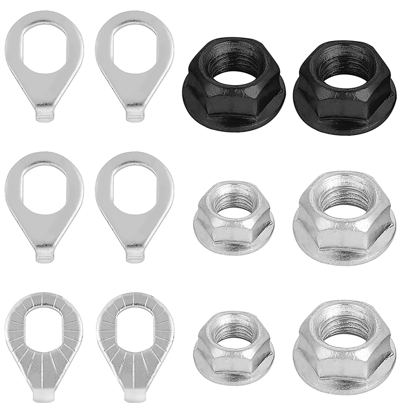 6PC Bike Wheel Axle Nut and Safety Washer Kit Bicycle Hub Flanged Axle Nut Steel