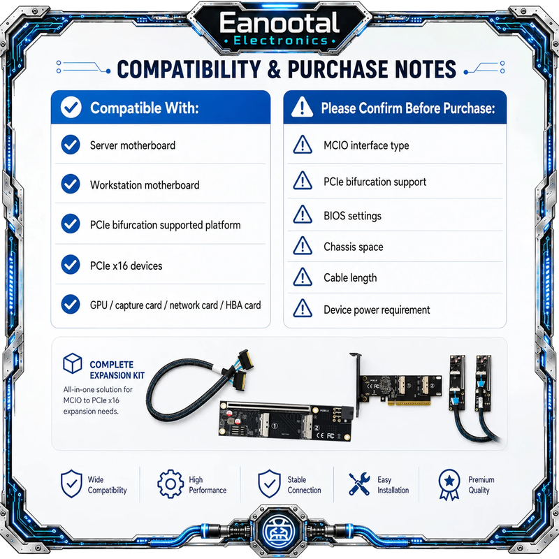 PCIe Gen5 x16 to MCIO 8i Adapter Kit Dual PCIe x16 Backplane Board 500mm Cable f