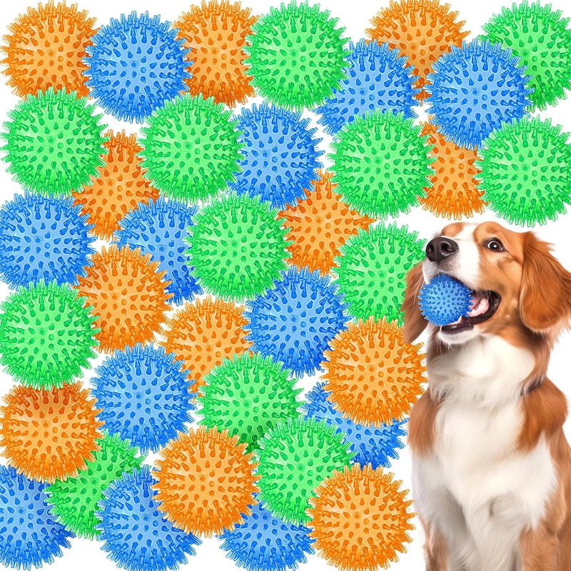36 Pack Spiky Dog Balls 3.5 Inch Squeaky Dog Toy Balls Rubber Puppy Chew Toys for Medium Large and Small Dogs for Aggressive Chewers, Teething, Playing, Fetching, 3 Colors