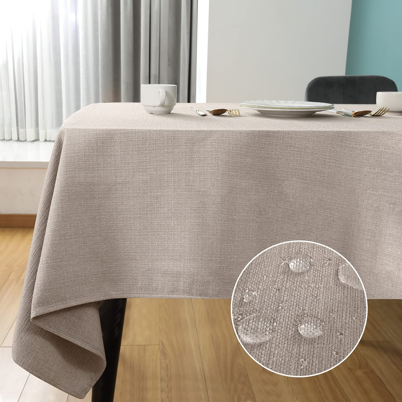 Rectangle Beige Large Tablecloth Cloths Waterproof Faux Linen 55x94.