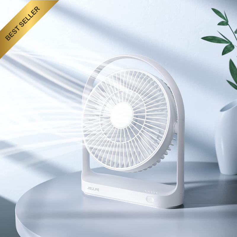 Portable Desk Fan 4000mAh Battery USB Rechargeable 4-Speed Quiet White