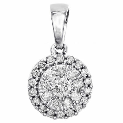 Pre-owned Gnd Atlanta 10k White Gold Round Cut Diamond Circle Halo Pendant 0.60" Cluster Charm 1/4 Ct.