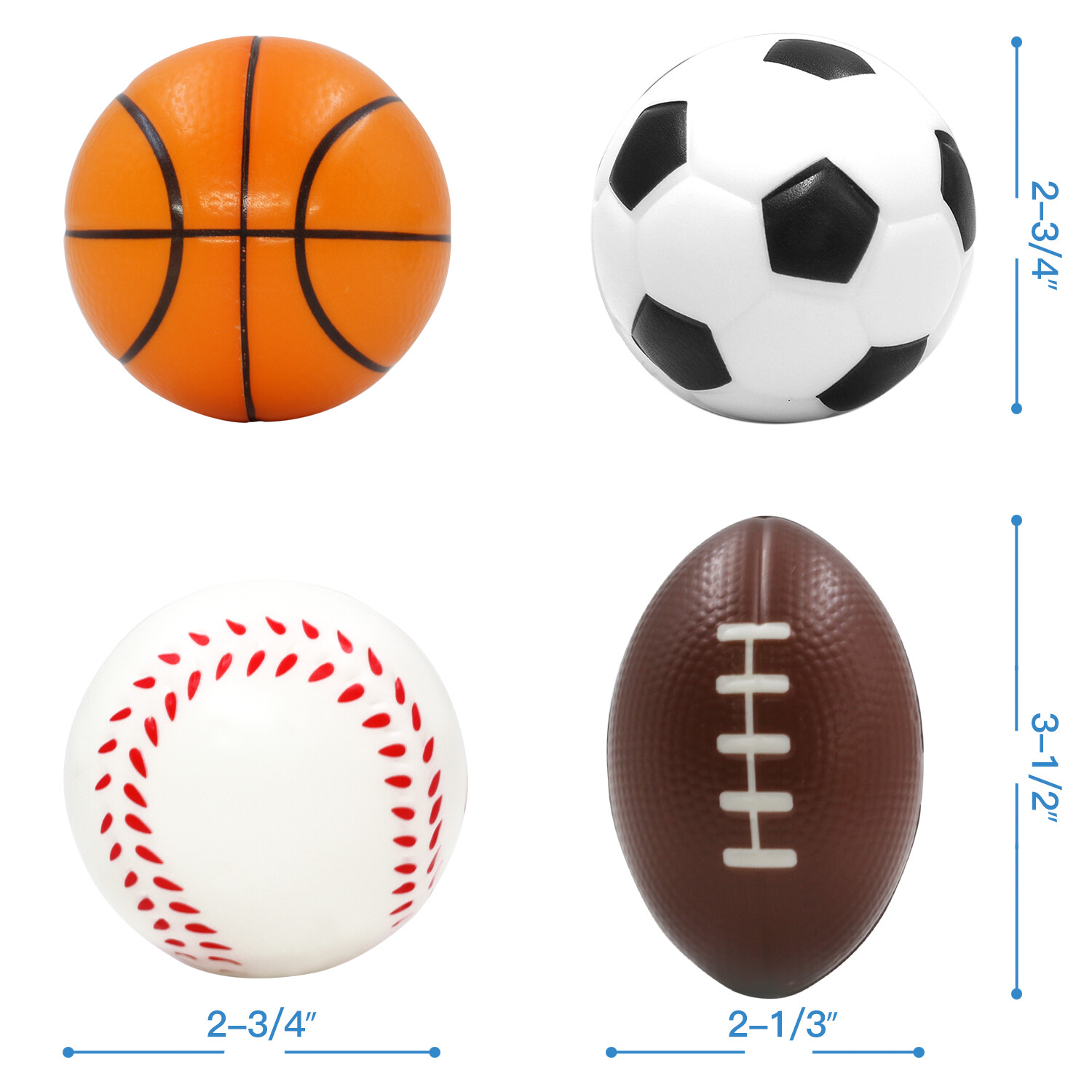 12pcs Squeezable Stress Balls Anti-Stress Baseball Soccer Football 4 Ballgames