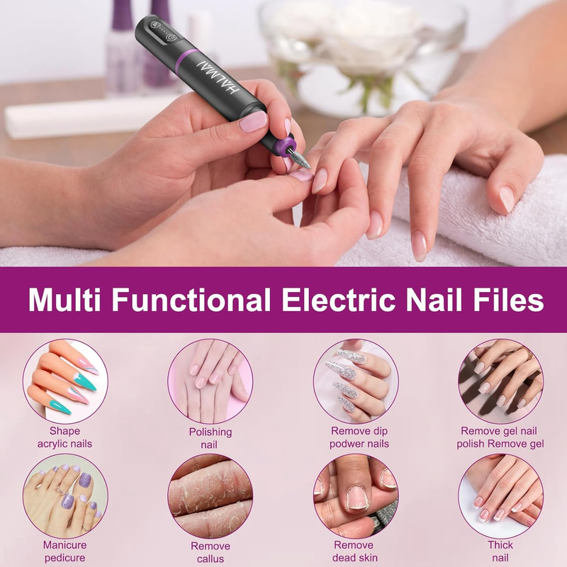 Electric Nail Drill Machine, Cordless Portable Nail File Kit for Acrylic,Gel Nai