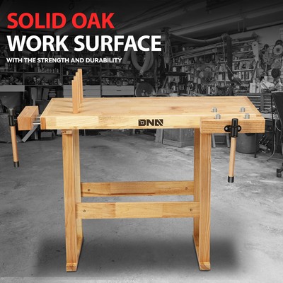 40" x 25" Heavy Duty Oak Plank Workbench Work Table w/ 2 Adjustable Handles