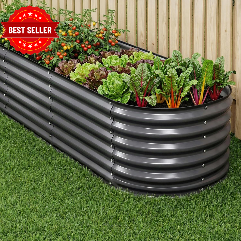 Oval Raised Garden Bed 240X80X56Cm Galvanised Planter Patio