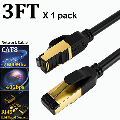 Cat 8 RJ45 Ethernet Cable Super Speed 40Gbps Patch LAN Network Gold Plated Lot