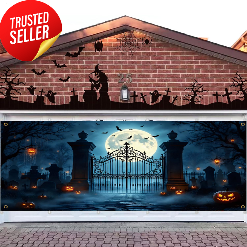 Halloween Garage Door Cover Decoration 488X213Cm Banner Backdrop Outdoor