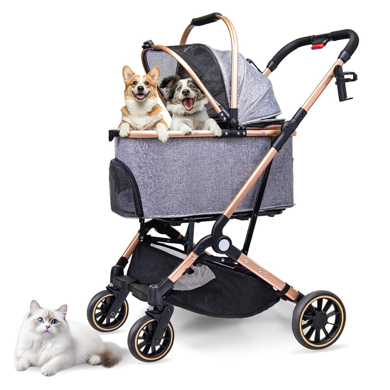 Pet Stroller for Dogs Foldable Cat Stroller with All-Terrain Rubber  Wheels S