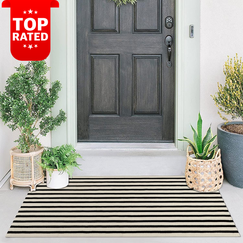 Indoor Outdoor Striped Front Door Mat 90x150cm Porch Rug Area Carpet