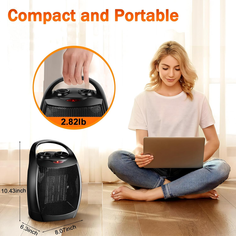 Portable Electric Space Heater, 1500W/750W Space Heaters for Indoor Use with Hea
