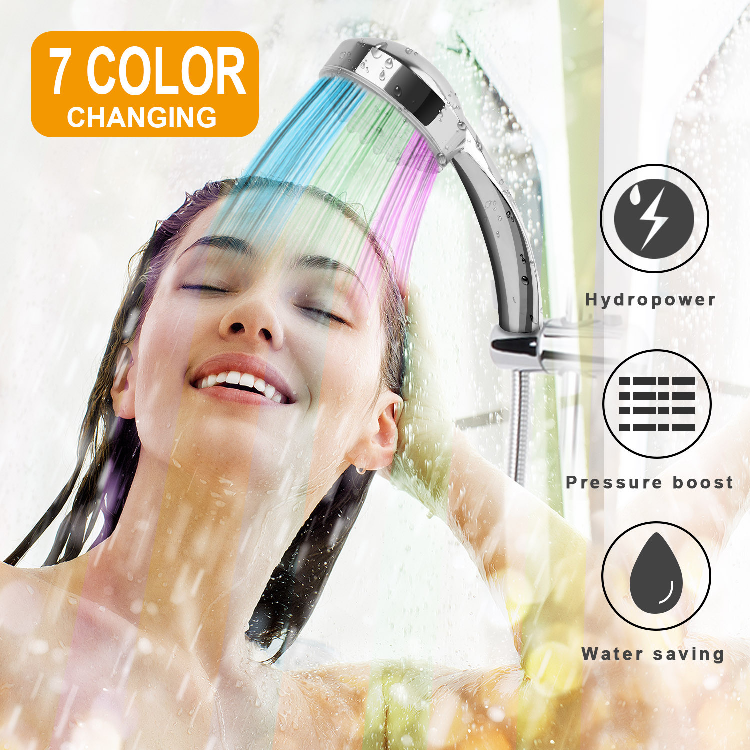 Handheld 7-color Changing Automatic Hydropower 50 Holes