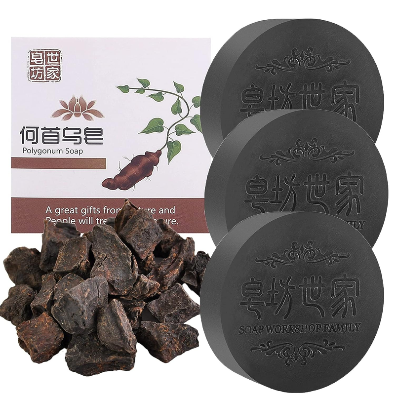 3PCS Black & Thick Hair Fallopia Multiflora Shampoo Bar, He Shou Wu Extract Sham