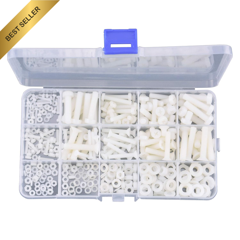 M2 M2.5 M3 M4 M5 M6 Nylon Screw Nut Plastis Washer Assortment Kit with Screw Sto