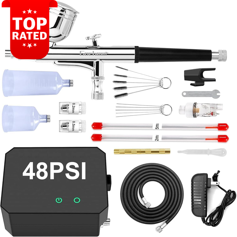 Airbrush Kit with Compressor 48 PSI High Pressure Nozzle Cleaning Set Art Craft