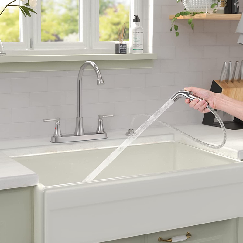 Brushed Nickel Kitchen Faucet with Side Sprayer, 2-Handle High Arc 3 or 4 Holes