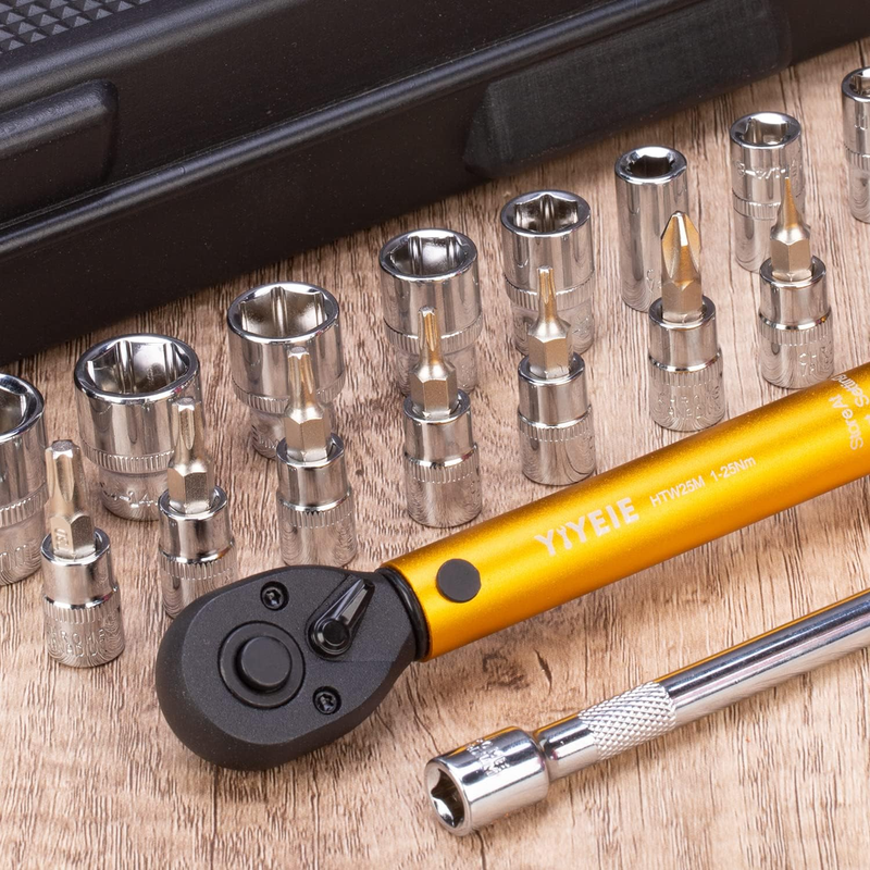 1/4 Inch Drive Bike Torque Wrench, 1-25 Nm (10-222.5 In.Lb), 27 PCS Click Bicycl