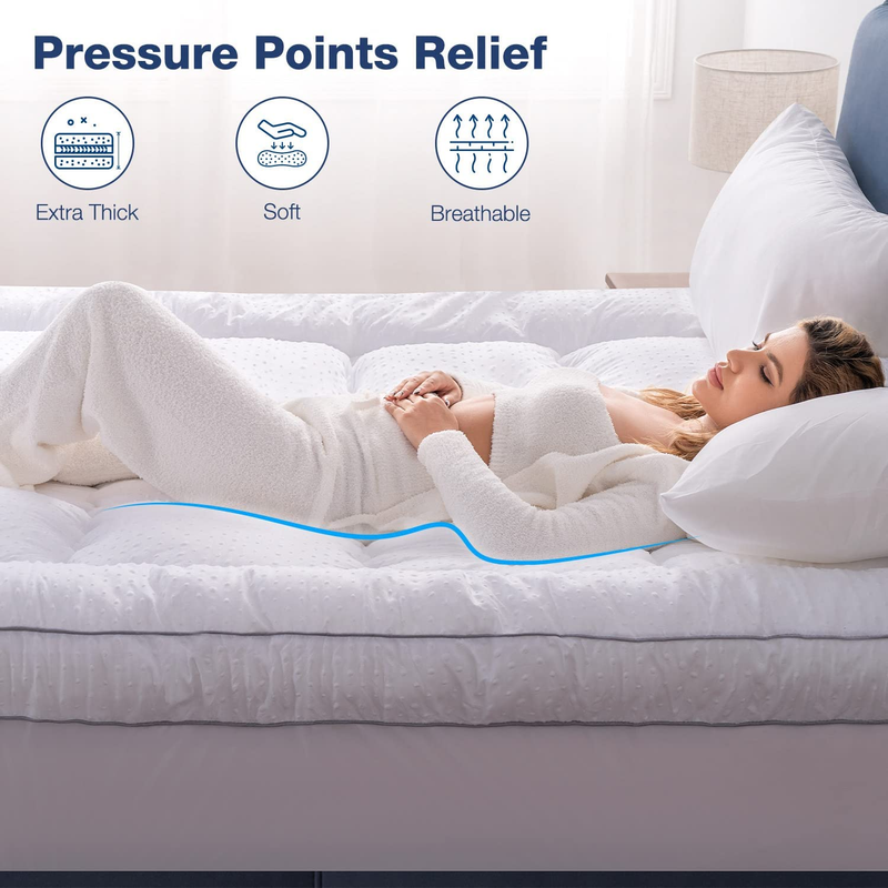 Cooling Mattress Topper Plush Bed Thick Matress Pad Cover Pillow Top Pain Relief
