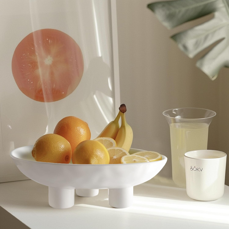 Three-Legs Ceramic Fruit Bowl, 25cm Ceramic Bowl for Kitchen Counter, Large Cand