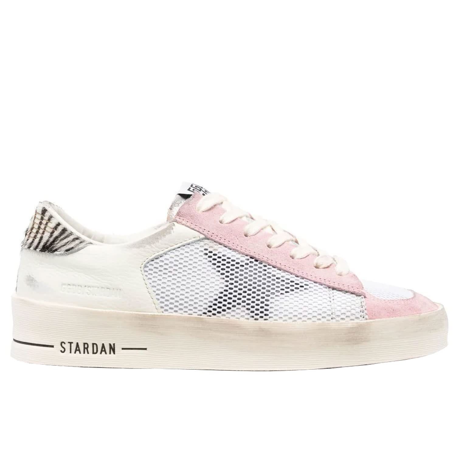 Pre-owned Golden Goose Stardan Net Leather Star Zebra Horsy Womens Distressed Sneakers In White