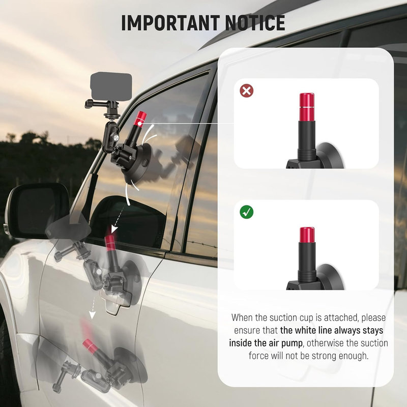 Triple Suction Cup Car Mount Kit, Carbon Fiber Camera Mount with Action Camera A