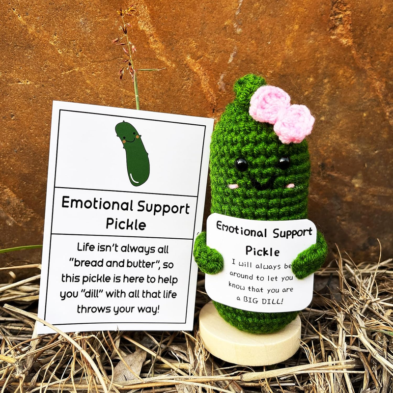 Emotional Support Pickle Gift Cucumber Handmade Crochet, Cute Positive Pickle Nu