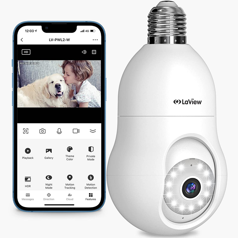 4MP Wireless Bulb Security Camera 2.4Ghz 360&deg; 2K Compatible with Alexa