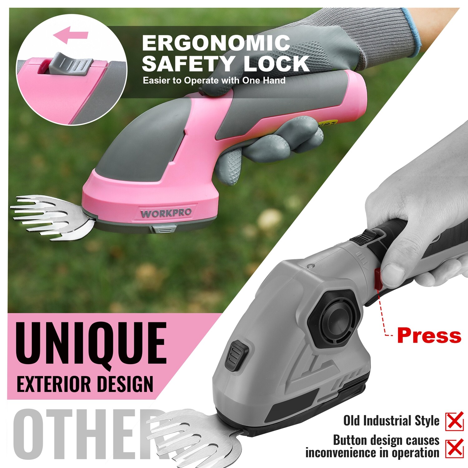 WORKPRO 2 in 1 Handheld Hedge Trimmer Cordless Grass Shear Shrubbery Trimmer NEW