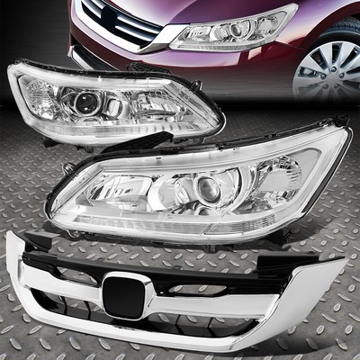 ДЛЯ 13-15 HONDA ACCORD СЕДАН ХРОМИРОВАННАЯ/ПРОЗРАЧНАЯ ПРОЕКТОРНАЯ ФАРА + ГЛЯНЦЕВАЯ ПЕРЕДНЯЯ РЕШЕТКА РАДИАТОРА