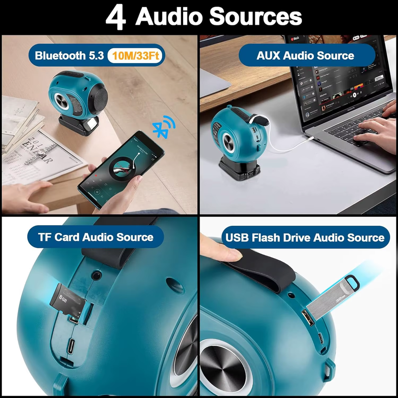Wireless Bluetooth Speaker Compatible with Makita 18v Battery TWS Paring BT5.3 A