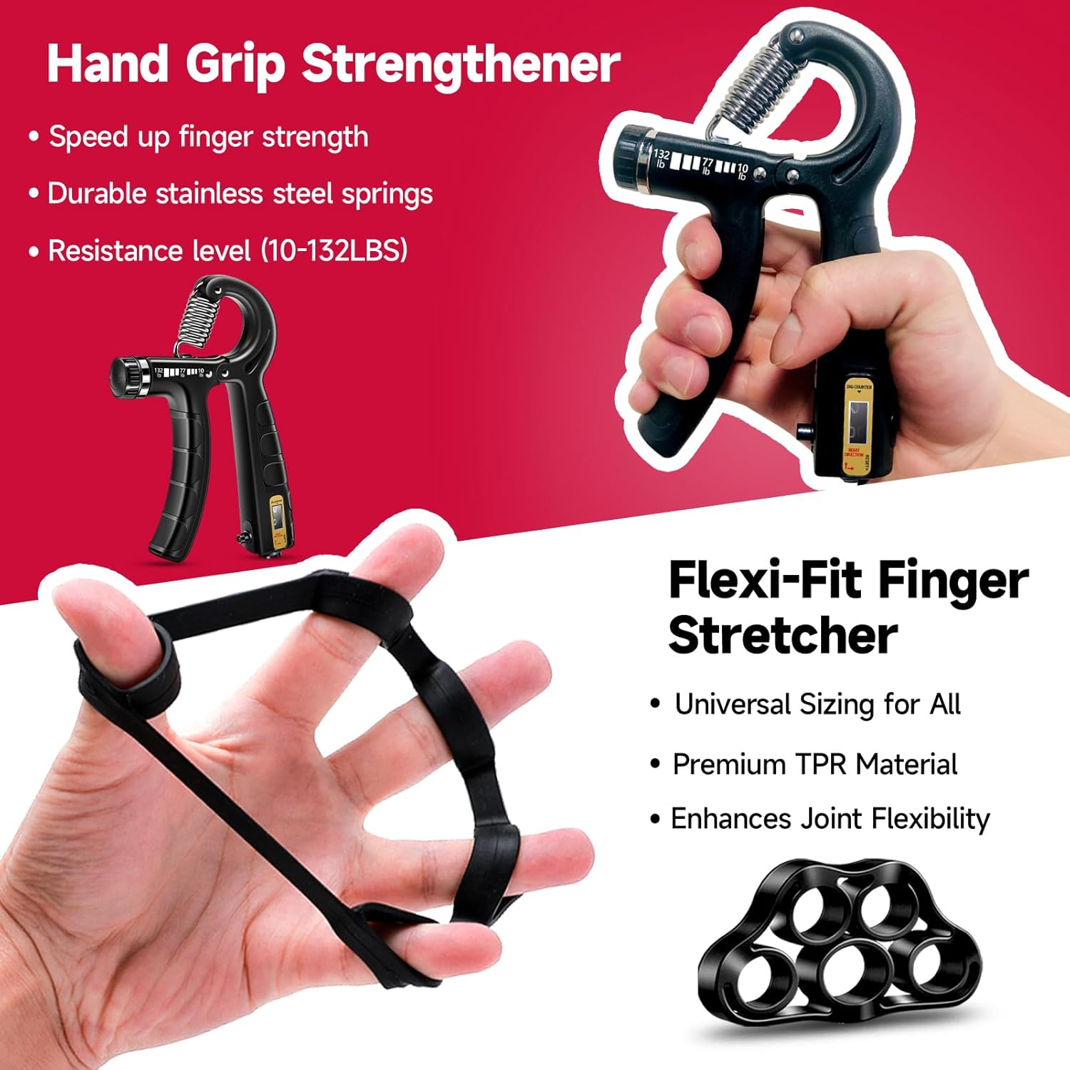 Adjustable Resistance Hand Grip Strengthener Workout Kit Ring Finger Stretcher
