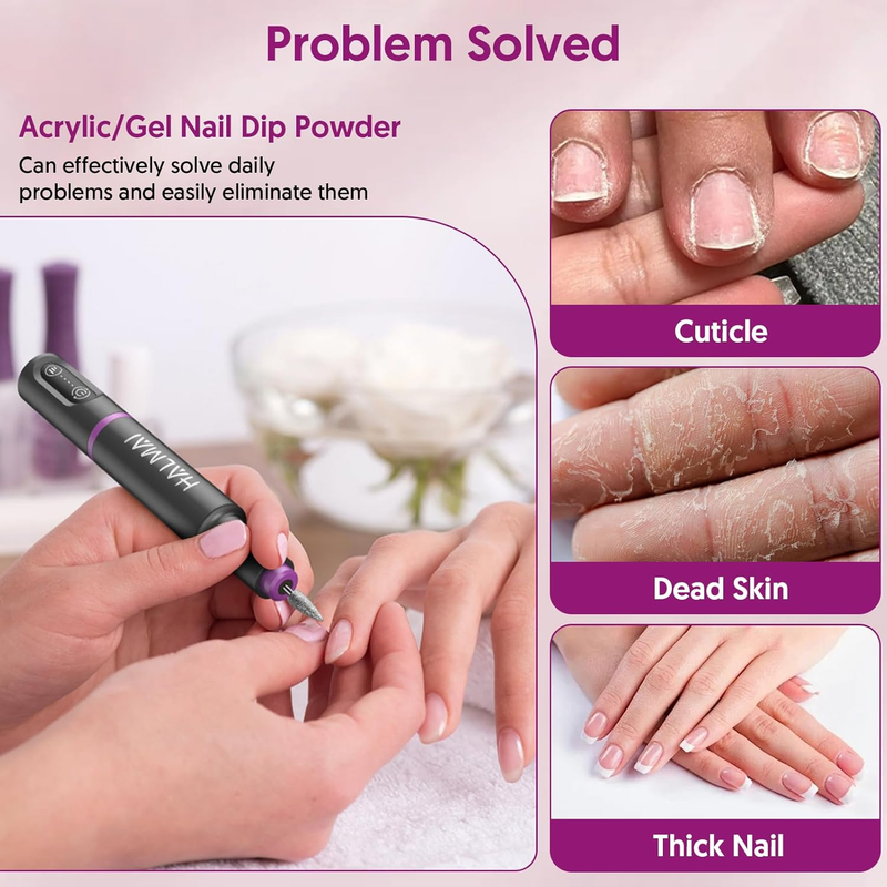 Electric Nail Drill Machine, Cordless Portable Nail File Kit for Acrylic,Gel Nai