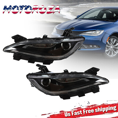 Pair Headlights For 2015-2017 Chrysler 200 Chrome Trim w/o LED DRL Halogen LH RH