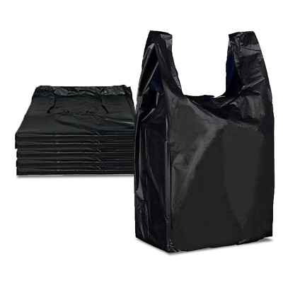 Durable Medium Black Plastic Bags with Handles /Grocery Retail 1000 Count/ 20MIC