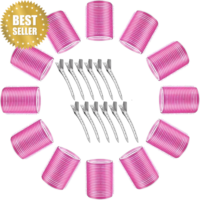 24Pcs Hair Rollers,12 Pcs Jumbo Big Hair Rollers Set Hair Curlers Self Grip Hold