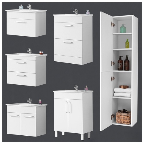 Badmöbel Set 60 cm Waschtisch Unterschrank Spiegel Weiss Waschbecken