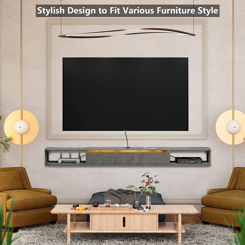 Floating TV Stand, 63'' Wall Mounted Entertainment Center TV Media Console, Floa